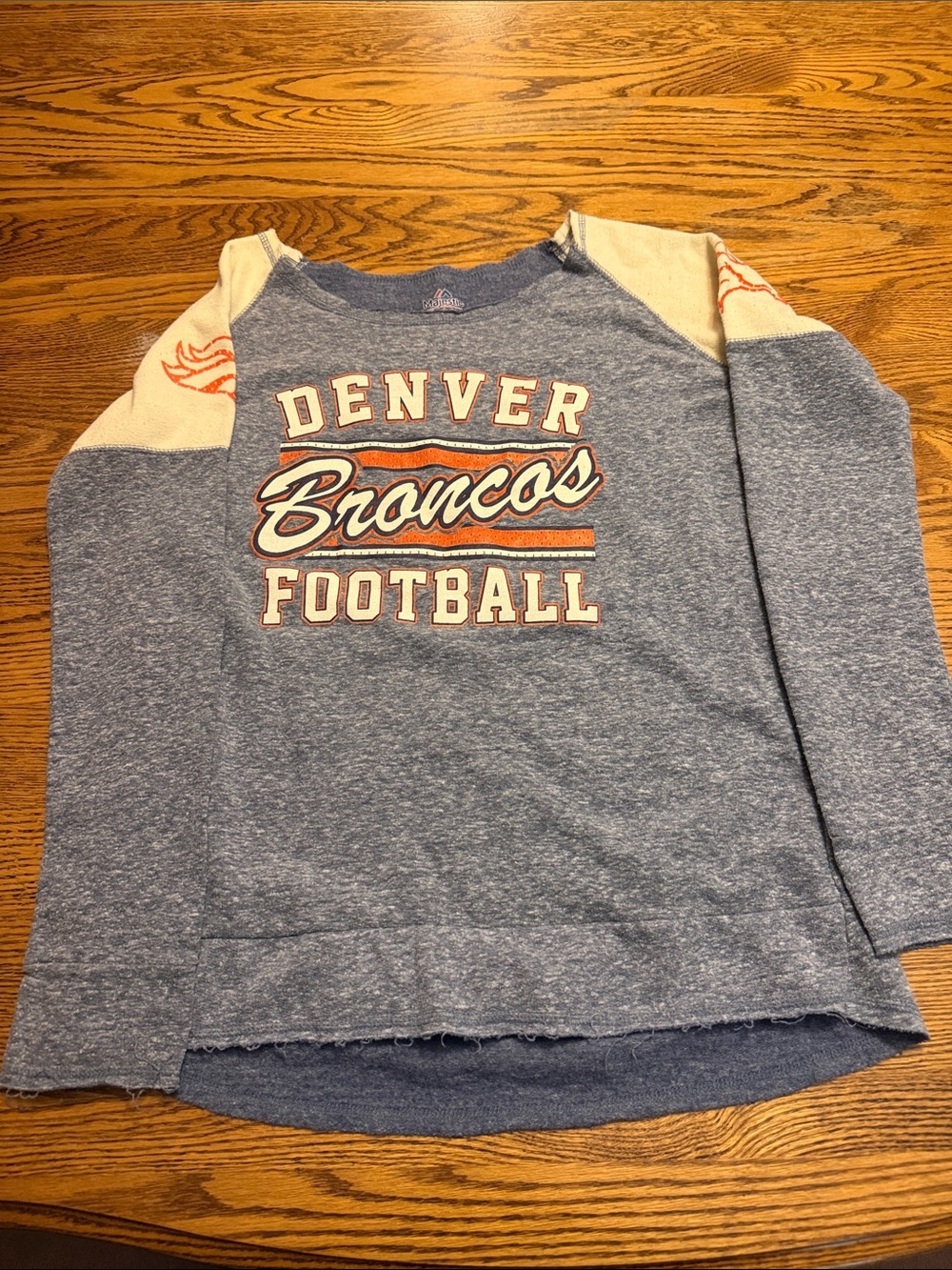 Majestic Denver Broncos Heather Blue & Cream Long Sleeve shirt majestic size M